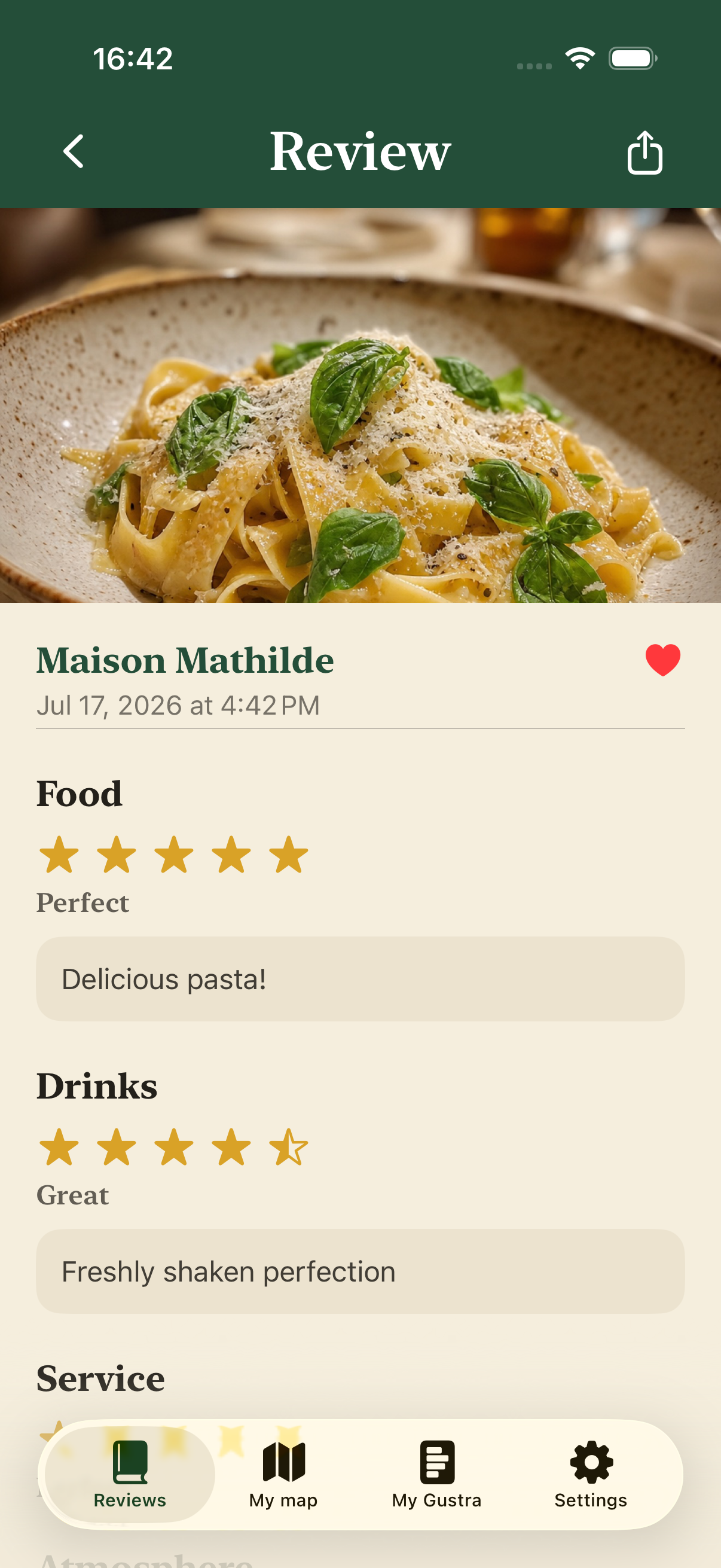 Gustra review detail for Maison Mathilde in Brussels with steak photo and comments